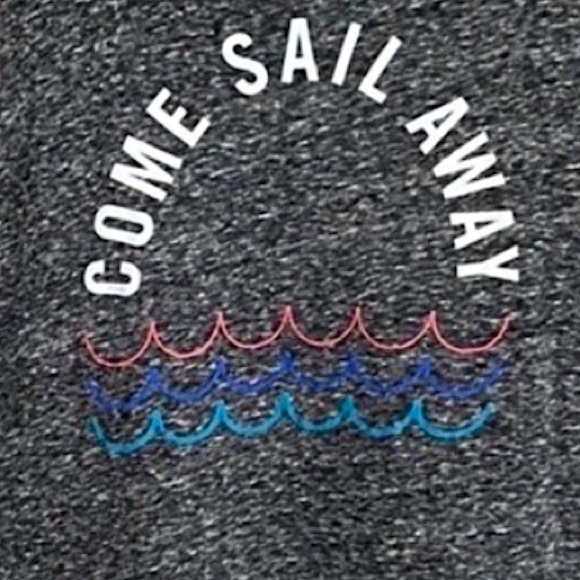 COME SAIL AWAY Screen Print Crop Top Space Dye Gray M - Picture 2 of 5